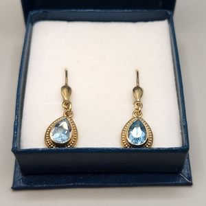 Dainty gold and blue dangle earrings F.Hinds Jewellers